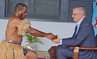 AUSTRALIAN PRIME MINISTER HONOURABLE ANTHONY ALBANESE WAS ACCORDED A TRADITIONAL CEREMONY OF WELCOME AT THE BLACKROCK CAMP IN NADI￼