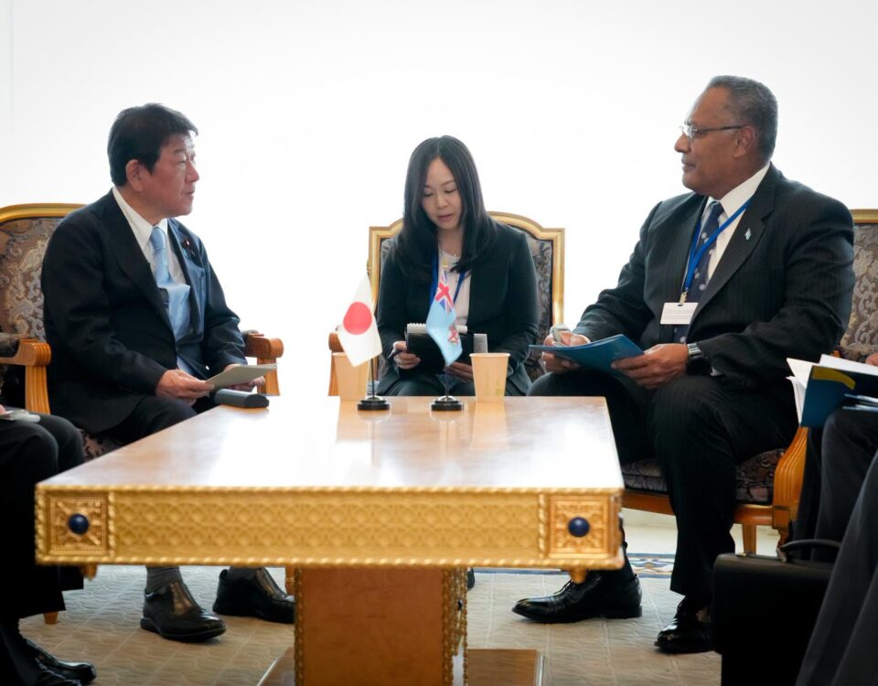Minister for Foreign Affairs and External Trade, Honourable Sakiasi Ditoka during a bilateral meeting held with the Minister for Foreign Affairs of Japan H.E Mr. Motegi Toshimitsu, on the margins of UNGA81 in NY. (Ministry of Foreign Affairs of Japan).