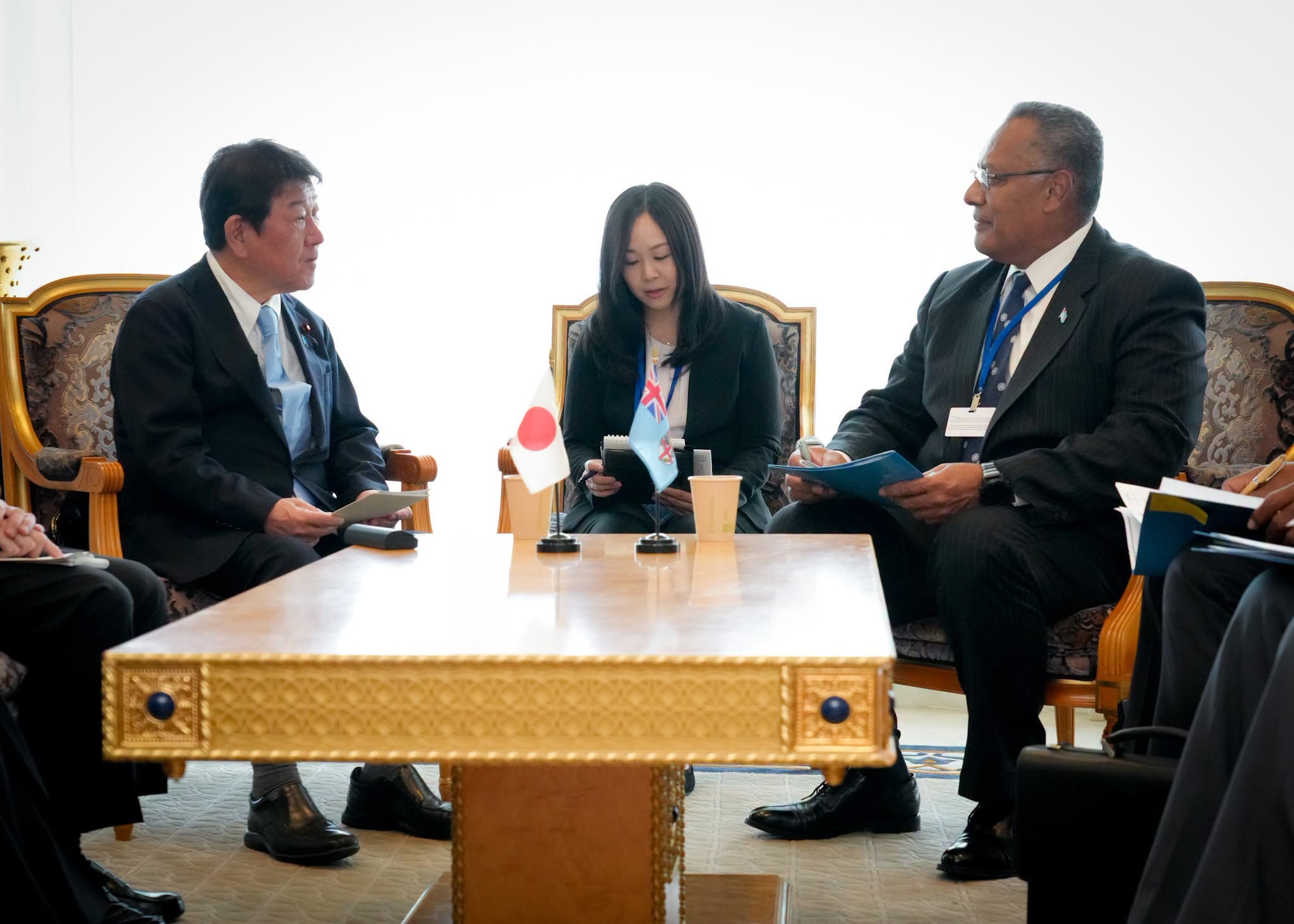 Minister for Foreign Affairs and External Trade, Honourable Sakiasi Ditoka during a bilateral meeting held with the Minister for Foreign Affairs of Japan H.E Mr. Motegi Toshimitsu, on the margins of UNGA81 in NY. (Ministry of Foreign Affairs of Japan).