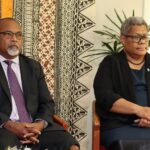 Permanent Secretary for Foreign Affairs and External Trade, Mr. Solo Mara and outgoing Permanent Secretary for Foreign Affairs and External Trade, Dr. Raijeli Taga during the ceremony.