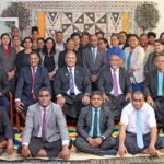 Minister for Foreign Affairs and External Trade, Hon. Sakiasi Ditoka, Permanent Secretary for Foreign Affairs and External Trade, Mr. Solo Mara and outgoing Permanent Secretary for Foreign Affairs and External Trade, Dr. Raijeli Taga with Ministry staff during the ceremony.