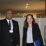 (L- R) Permanent Secretary for Foreign Affairs and External Trade, Ambassador Solo Mara, Minister for Foreign Affairs and External Trade, Honourable Sakiasi Ditoka, Director General of the International Organization for Migration (IOM), Ms. Amy Pope, and Deputy Director IOM - New York Mrs Agnes Harm on the margins of the 81st Session of the UN General Assembly in New York.