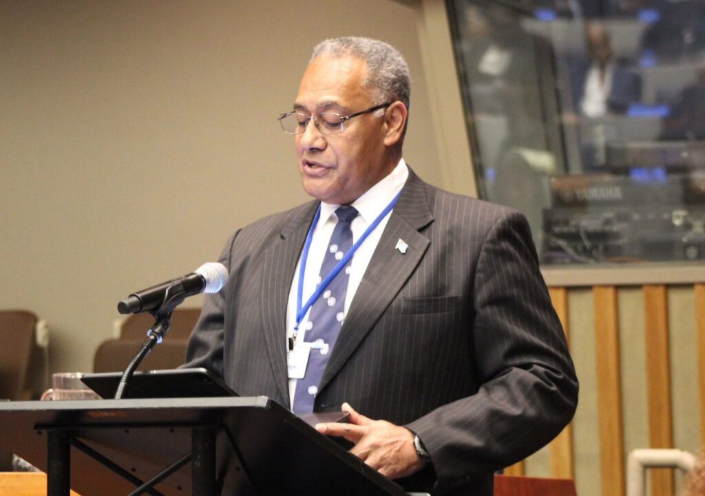 Minister for Foreign Affairs and External Trade, Honourable Sakiasi Ditoka while delivering his remarks at the UN High – Level Event Commemorating the 40th Anniversary for the United Nations Declaration on the Right to Development.