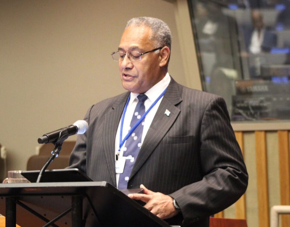 Minister for Foreign Affairs and External Trade, Honourable Sakiasi Ditoka while delivering his remarks at the UN High – Level Event Commemorating the 40th Anniversary for the United Nations Declaration on the Right to Development.